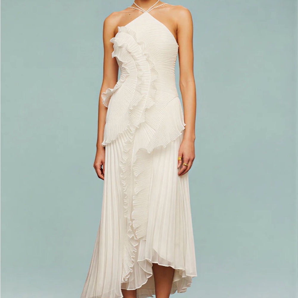 Elegant White Ruffled Dress - Wedding Rehearsal or Shower Bride Dress